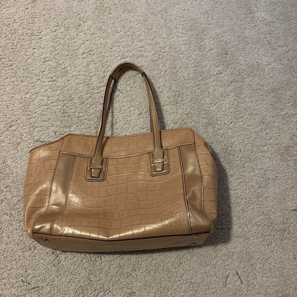 2000s Coach Tan Crocodile-Embossed Shoulder Bag
